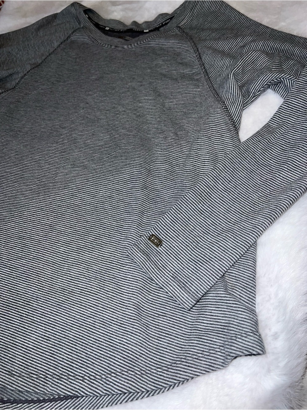 Tommy Hilfiger Black and White Thin-Striped Long Sleeve Top